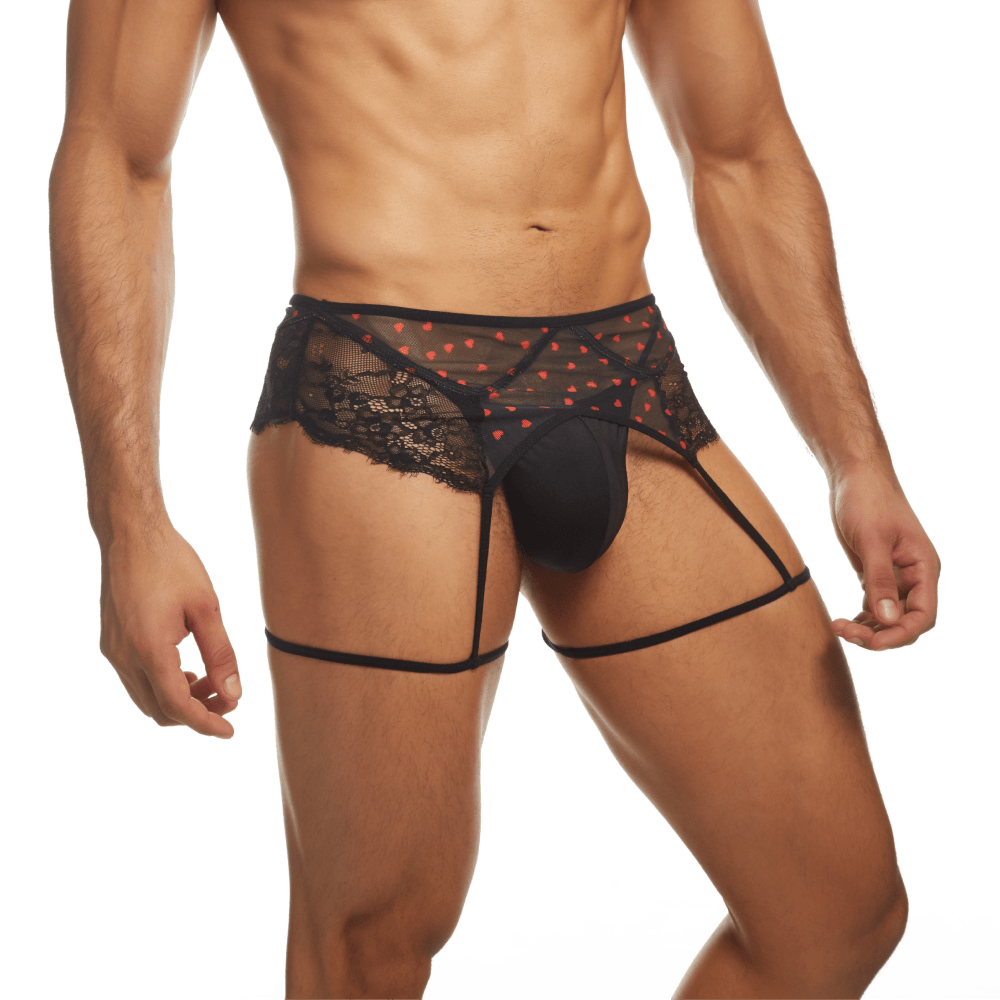 Secret Male SMU007 Flower Laced Peek-a-boo Lingerie with hearts Stylish Men's Intimate Apparel